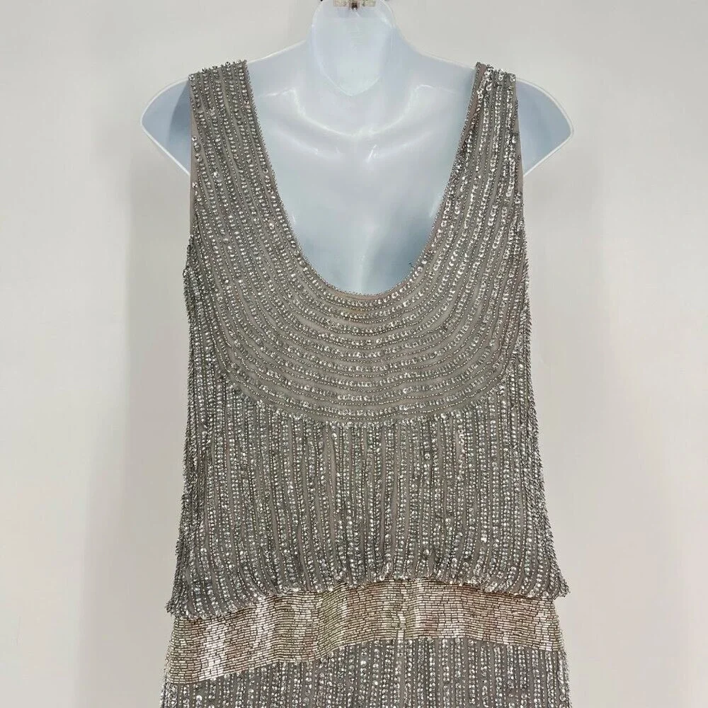 Adrianna‎ Papell Silver Sequin Sleeveless Flapper Party  Dress Size 6